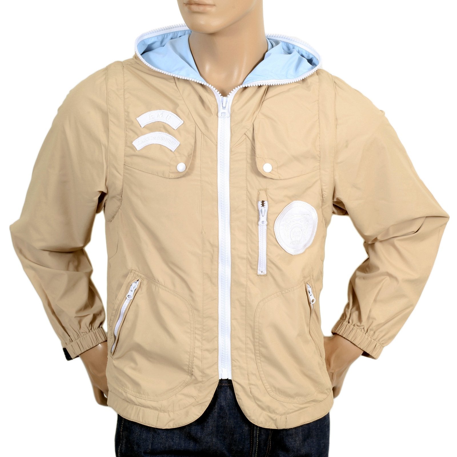 RMC MARTIN KSOHOH MENS TWO WAY RQJ14046 BEIGE FUNCTIONAL NYLON JACKET WITH REMOVABLE SLEEVES REDM4419