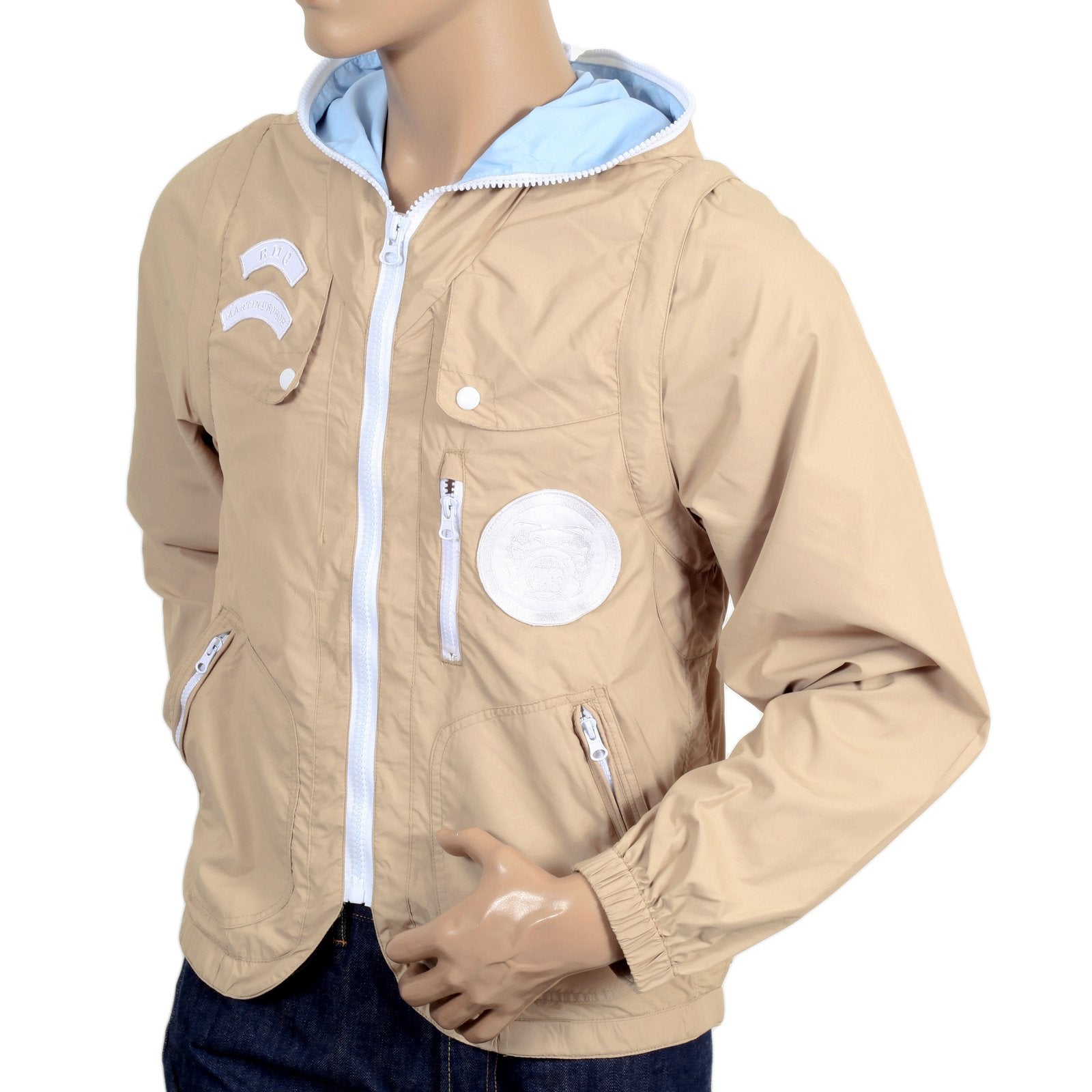 RMC MARTIN KSOHOH MENS TWO WAY RQJ14046 BEIGE FUNCTIONAL NYLON JACKET WITH REMOVABLE SLEEVES REDM4419