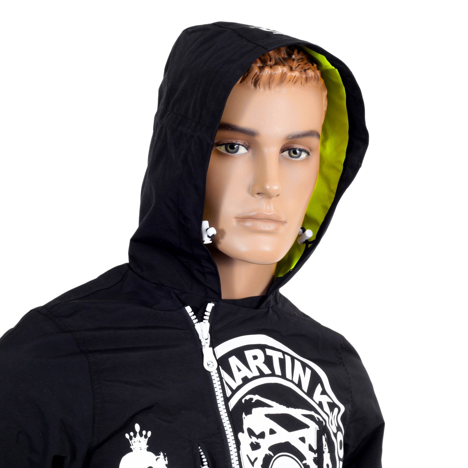 RMC JEANS FUNCTIONAL MONSTER RIDER ZIPPED RQJ14021 MENS REGULAR FIT NYLON HOODED JACKET IN BLACK REDM4420