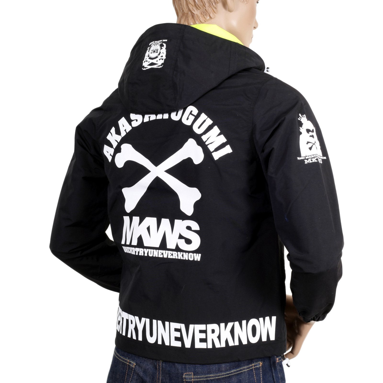 RMC JEANS FUNCTIONAL MONSTER RIDER ZIPPED RQJ14021 MENS REGULAR FIT NYLON HOODED JACKET IN BLACK REDM4420