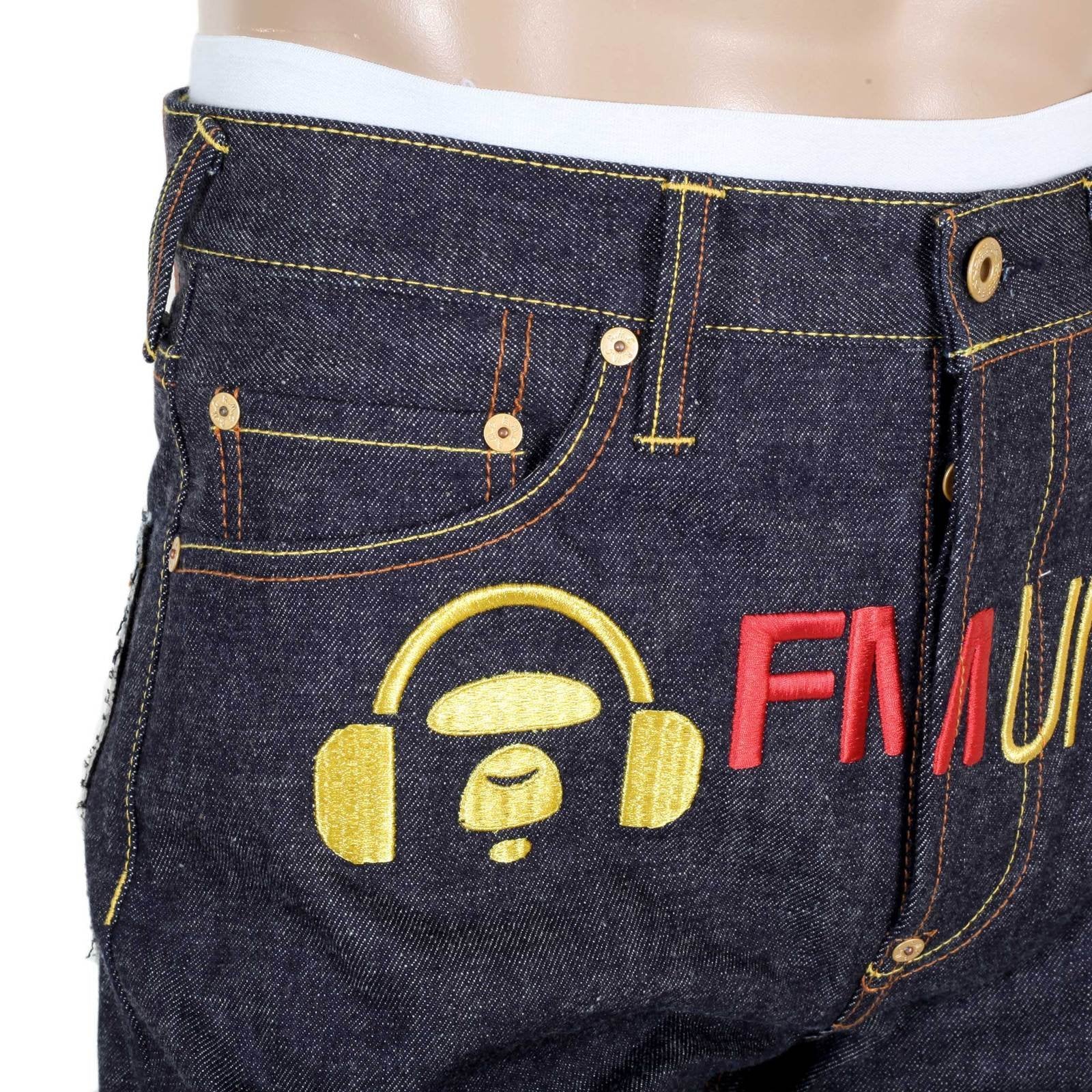 RMC GOLD EMBROIDERED 4A FM UNION VERSION 2 INDIGO RAW MODEL 1001 SLIM SELVEDGE MENS DENIM JEANS RMC1923