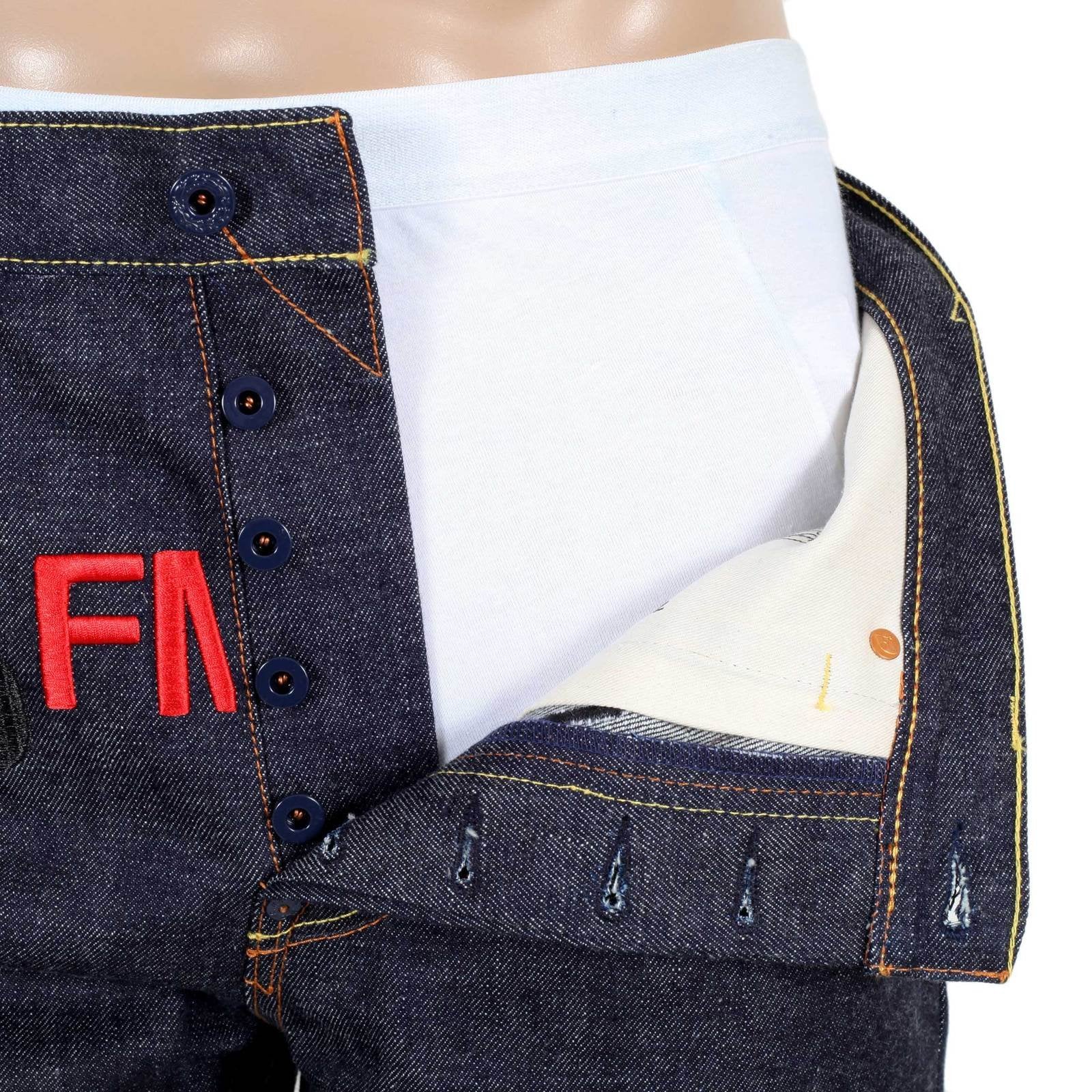 RMC JEANS RAW INDIGO 1001 MODEL BLACK EMBROIDERED 4A FM UNION MENS SELVEDGE DENIM JEANS RMC2190