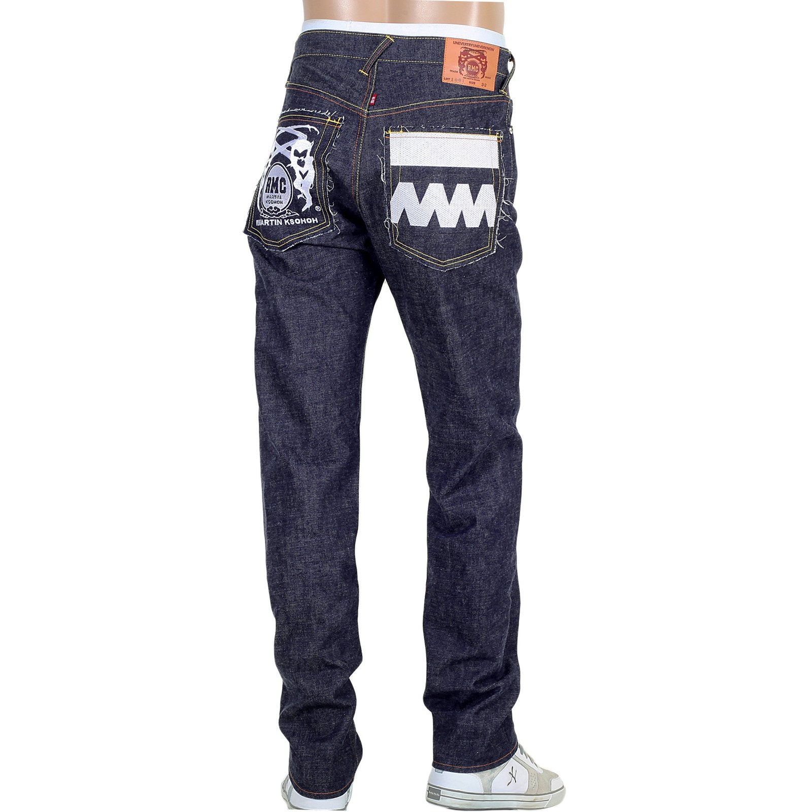 RMC FM UNION 1001 MODEL MENS SELVEDGE DENIM JEANS WITH WHITE EMBROIDERY 4A FM UNION RMC1925
