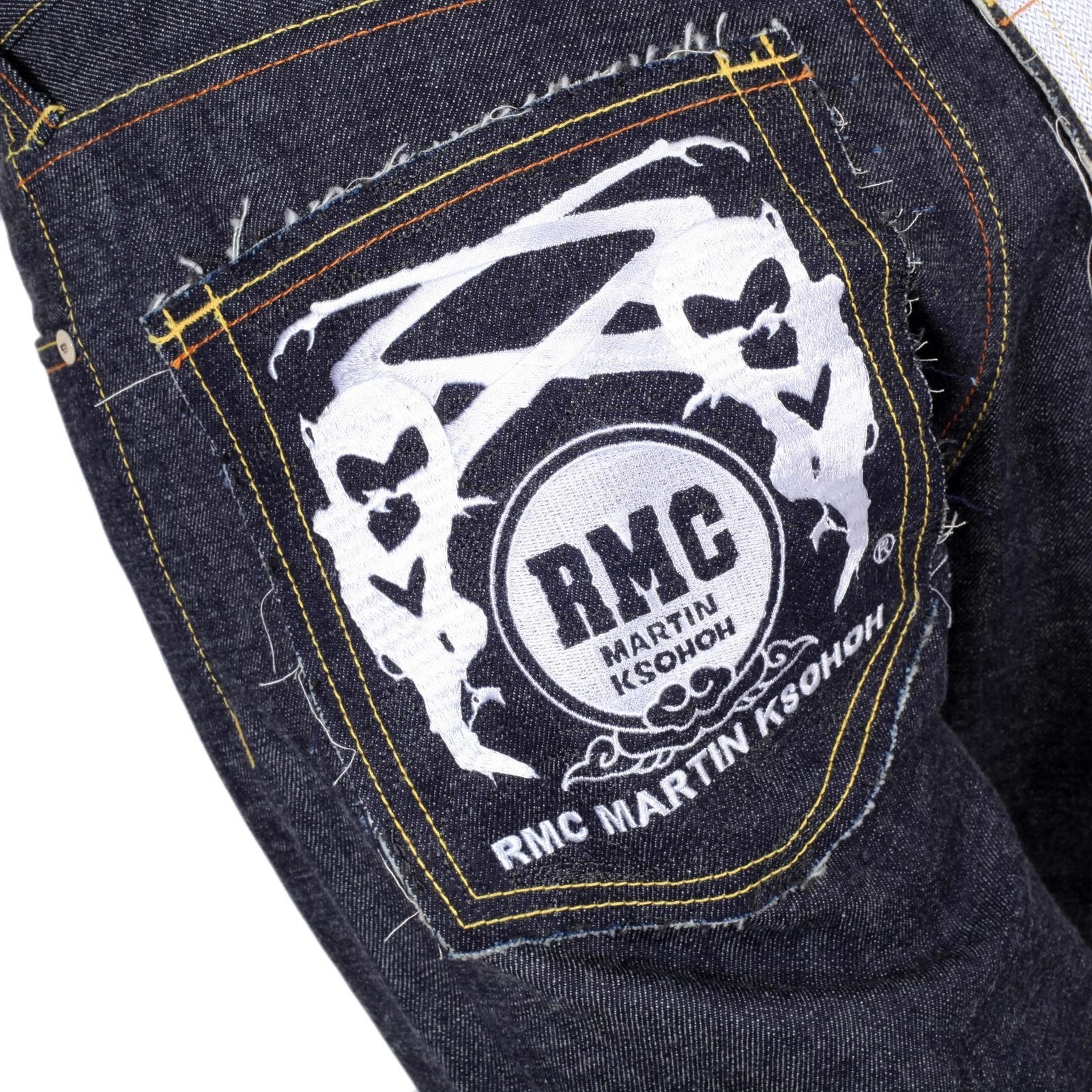 RMC FM UNION 1001 MODEL MENS SELVEDGE DENIM JEANS WITH WHITE EMBROIDERY 4A FM UNION RMC1925