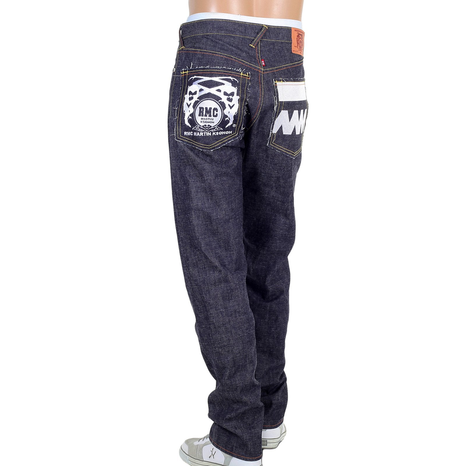 RMC FM UNION 1001 MODEL MENS SELVEDGE DENIM JEANS WITH WHITE EMBROIDERY 4A FM UNION RMC1925