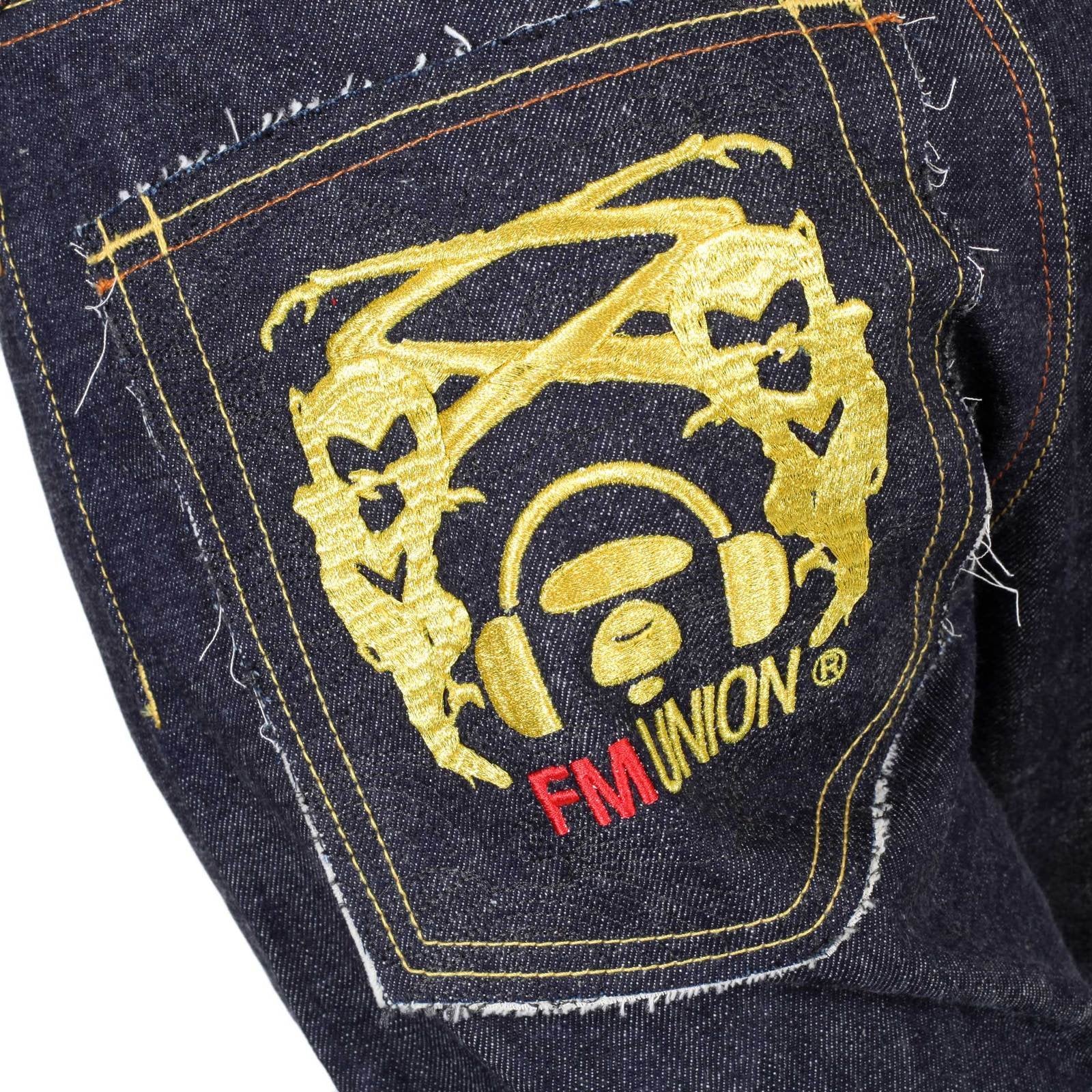 RMC MARTIN KSOHOH MENS INDIGO JAPANESE SELVEDGE RAW DENIM JEANS WITH CUT OUT 4A BAND OF GOLD EMBROIDERY RMC1929