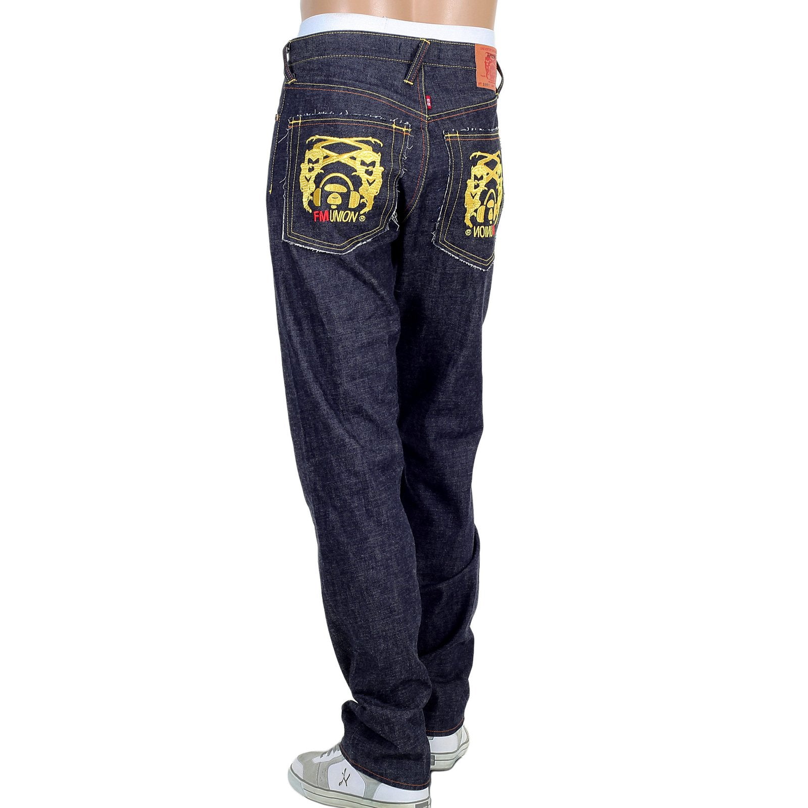 RMC MARTIN KSOHOH MENS INDIGO JAPANESE SELVEDGE RAW DENIM JEANS WITH CUT OUT 4A BAND OF GOLD EMBROIDERY RMC1929