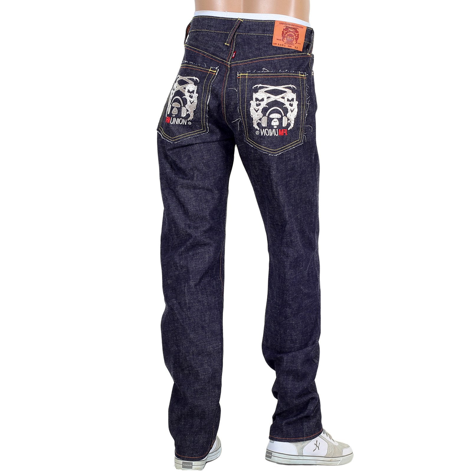 RMC JEANS MENS JAPANESE 1001 MODEL SELVEDGE DENIM JEANS WITH SILVER 4A BAND EMBROIDERED RMC1930