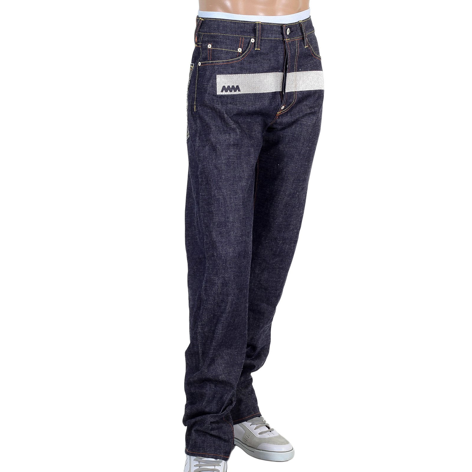 RMC JEANS MENS JAPANESE 1001 MODEL SELVEDGE DENIM JEANS WITH SILVER 4A BAND EMBROIDERED RMC1930