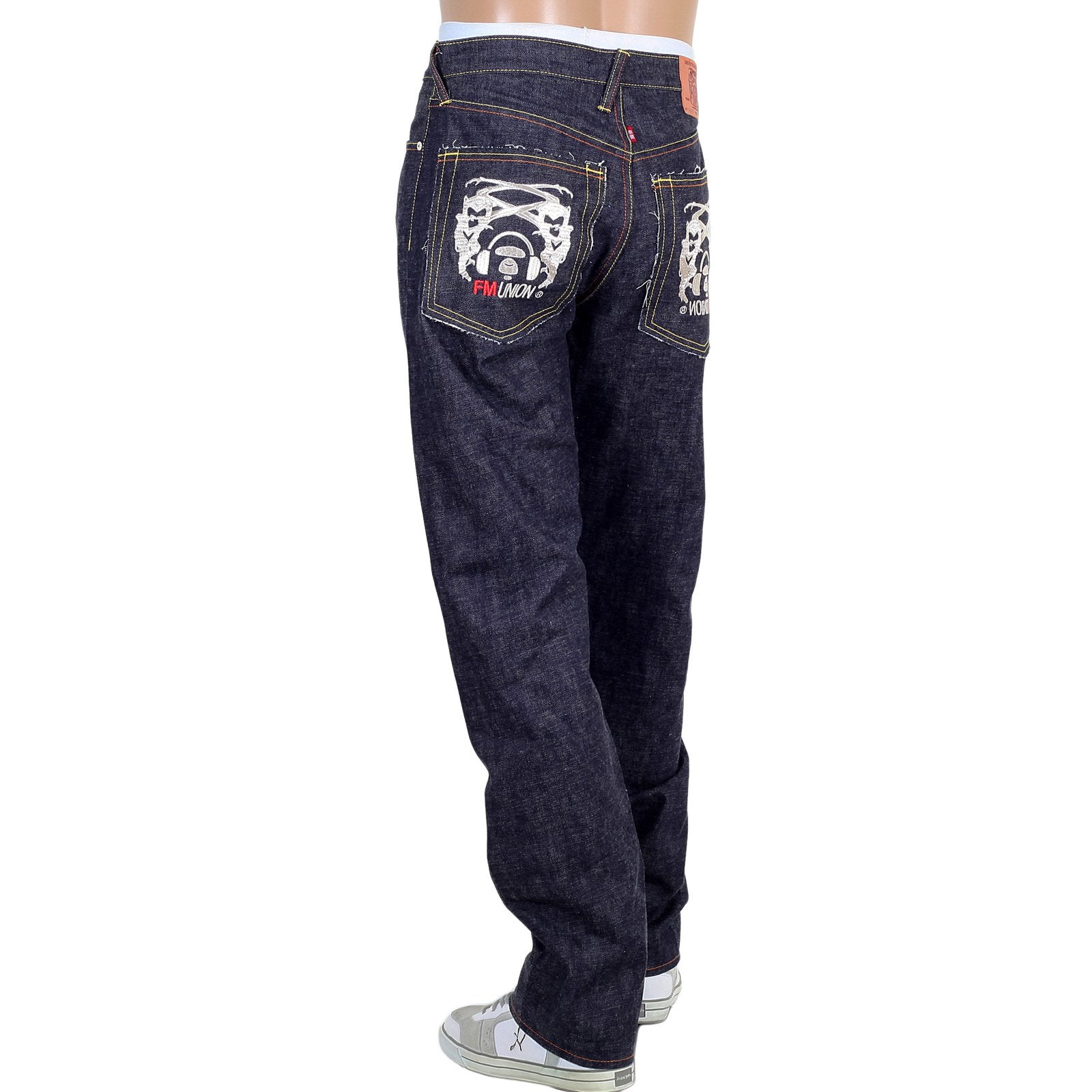 RMC JEANS MENS JAPANESE 1001 MODEL SELVEDGE DENIM JEANS WITH SILVER 4A BAND EMBROIDERED RMC1930