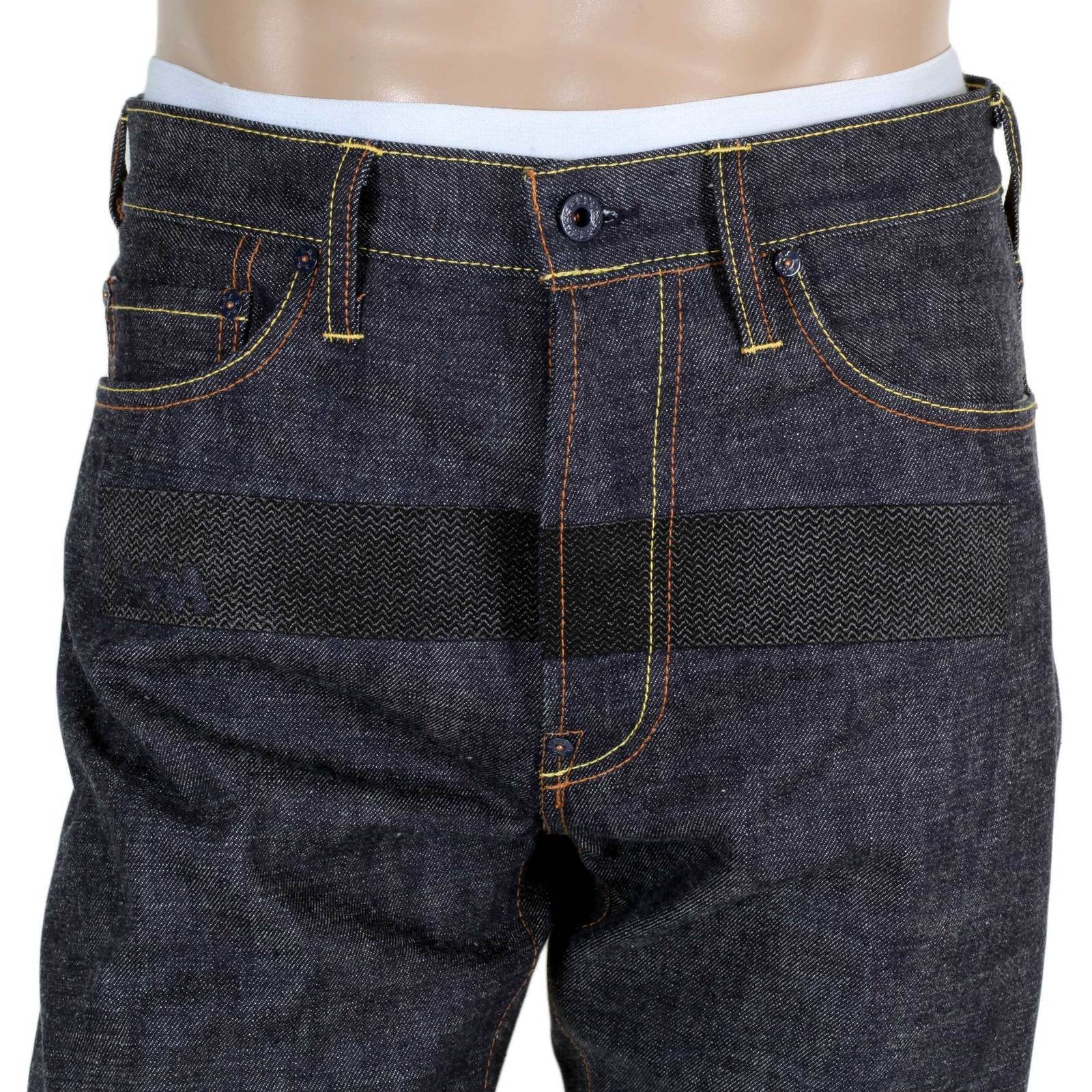 RMC 4A BAND BLACK EMBROIDERED FM UNION 1001 RAW SELVEDGE INDIGO DENIM JEANS RMC1931