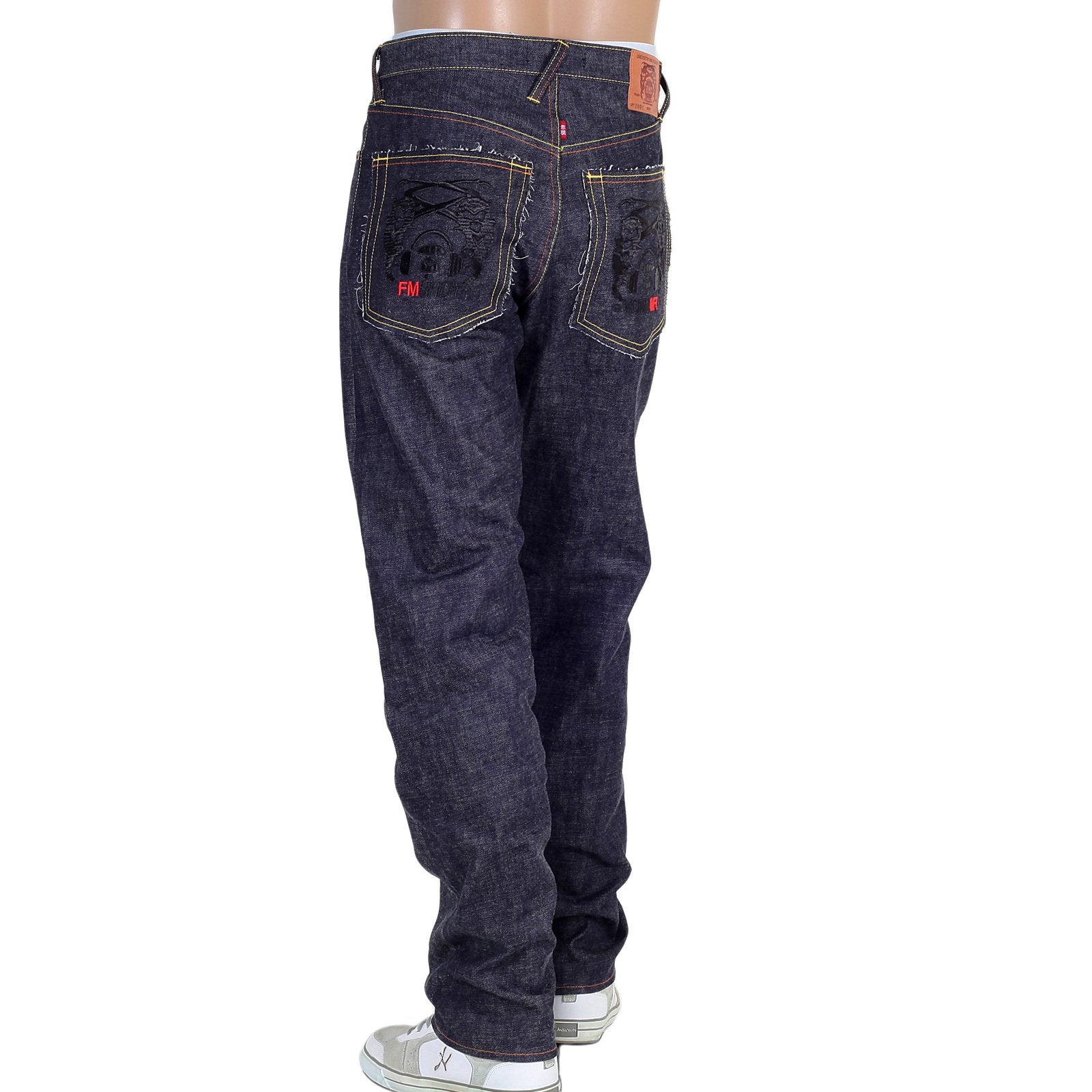 RMC 4A BAND BLACK EMBROIDERED FM UNION 1001 RAW SELVEDGE INDIGO DENIM JEANS RMC1931