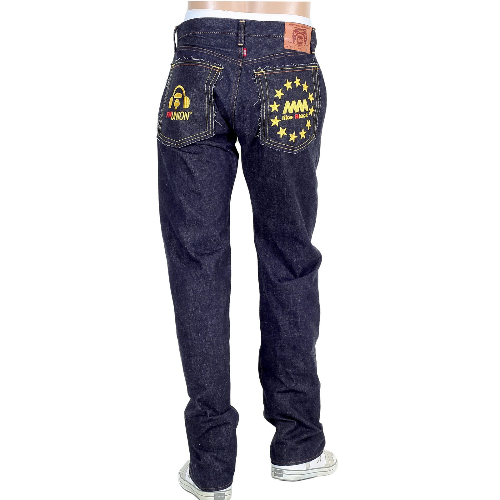 RMC INDIGO RAW SELVEDGE 1001 SLIM CUT GOLD EMBROIDERED 4A FM UNION JEANS BY MARTIN KSOHOH RMC1933