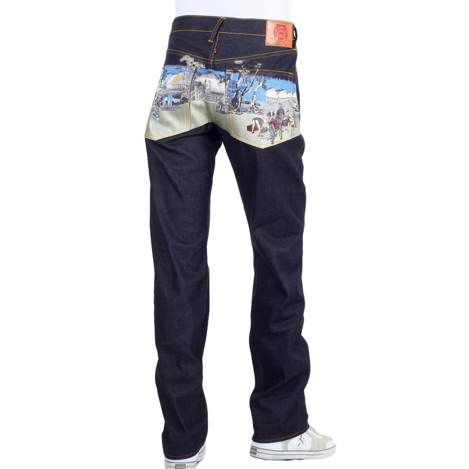 RMC JEANS DARK INDIGO LIMITED PRODUCTION TOYO STORY STAGE EMBROIDERED RAW VINTAGE SELVEDGE JEANS REDM9071A