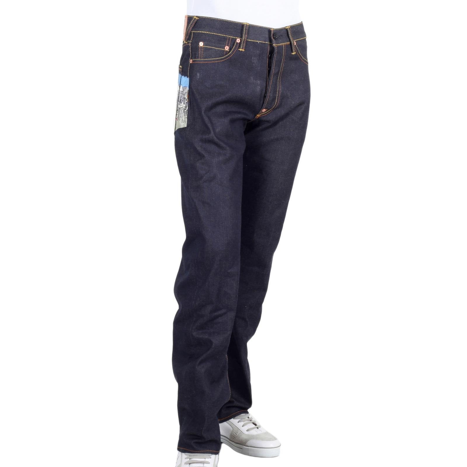 RMC JEANS DARK INDIGO LIMITED PRODUCTION TOYO STORY STAGE EMBROIDERED RAW VINTAGE SELVEDGE JEANS REDM9071A