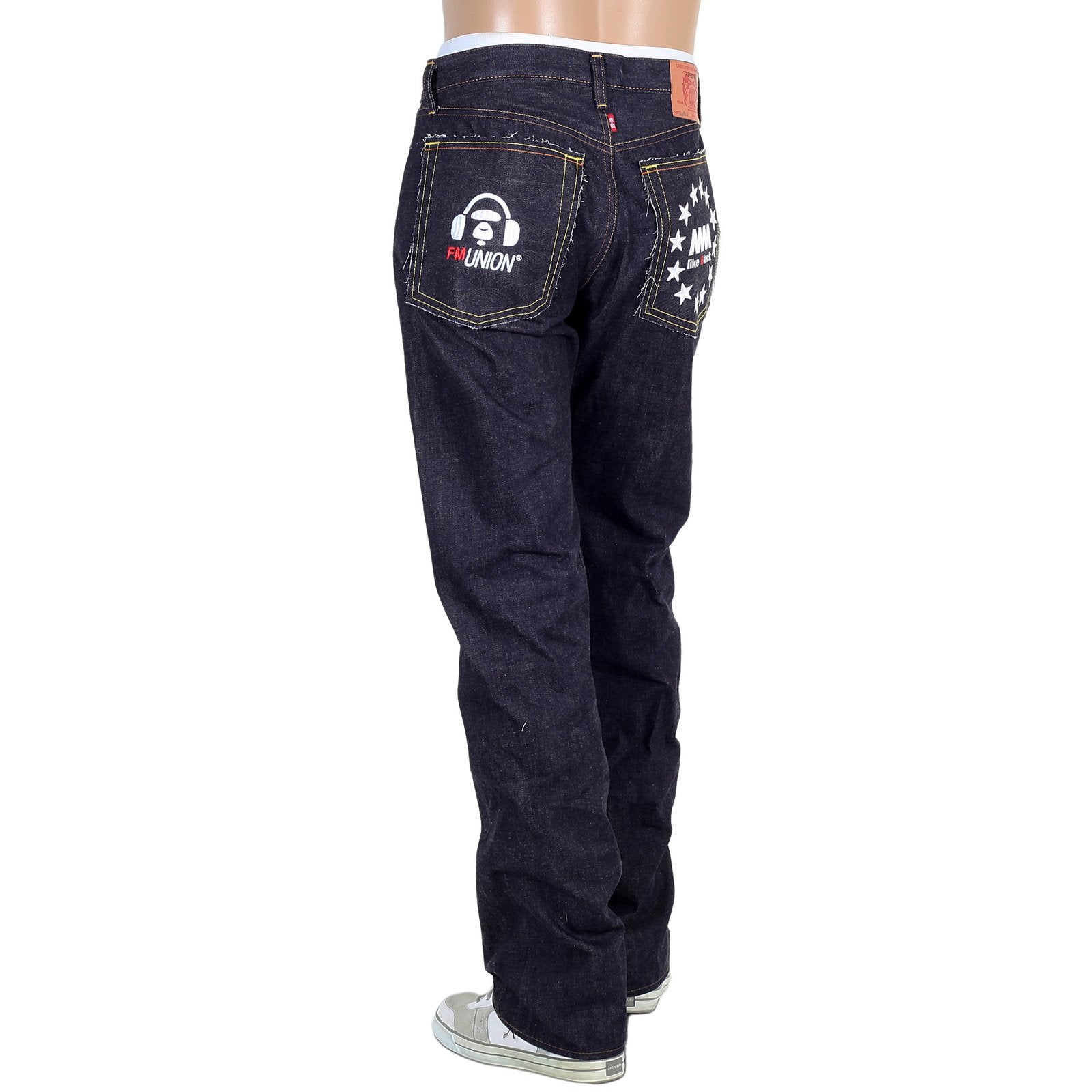 RMC MARTIN KSOHOH 4A FM UNION MODEL 1001 WHITE EMBROIDERED RAW SELVEDGE DENIM JEANS IN INDIGO RMC1938