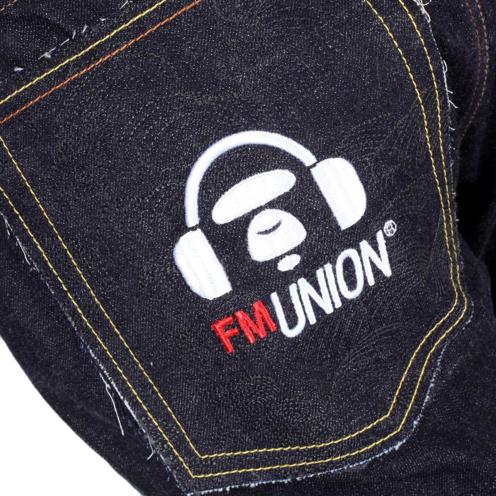 RMC MARTIN KSOHOH 4A FM UNION MODEL 1001 WHITE EMBROIDERED RAW SELVEDGE DENIM JEANS IN INDIGO RMC1938