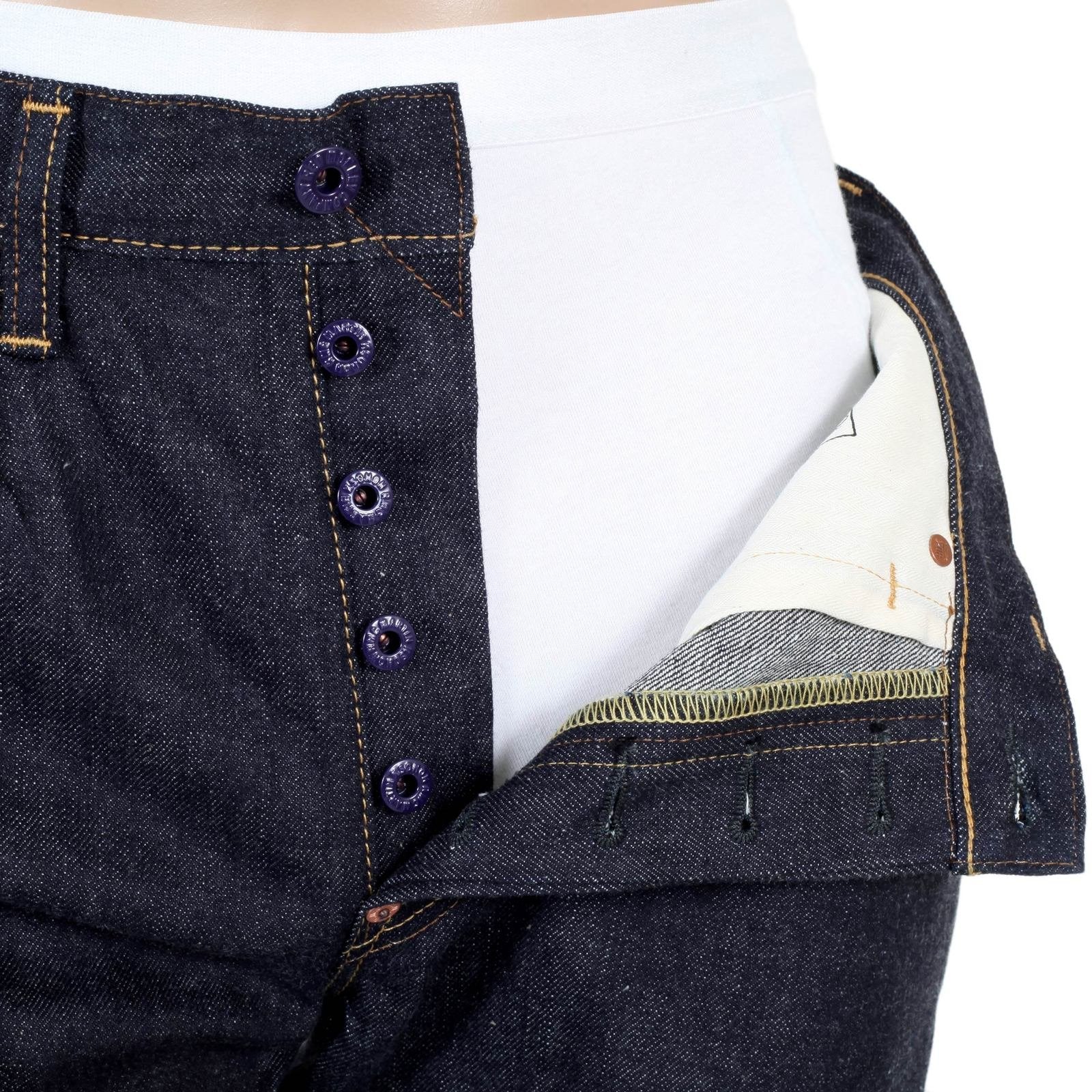 RMC MARTIN KSOHOH 4A FM UNION MODEL 1001 WHITE EMBROIDERED RAW SELVEDGE DENIM JEANS IN INDIGO RMC1938