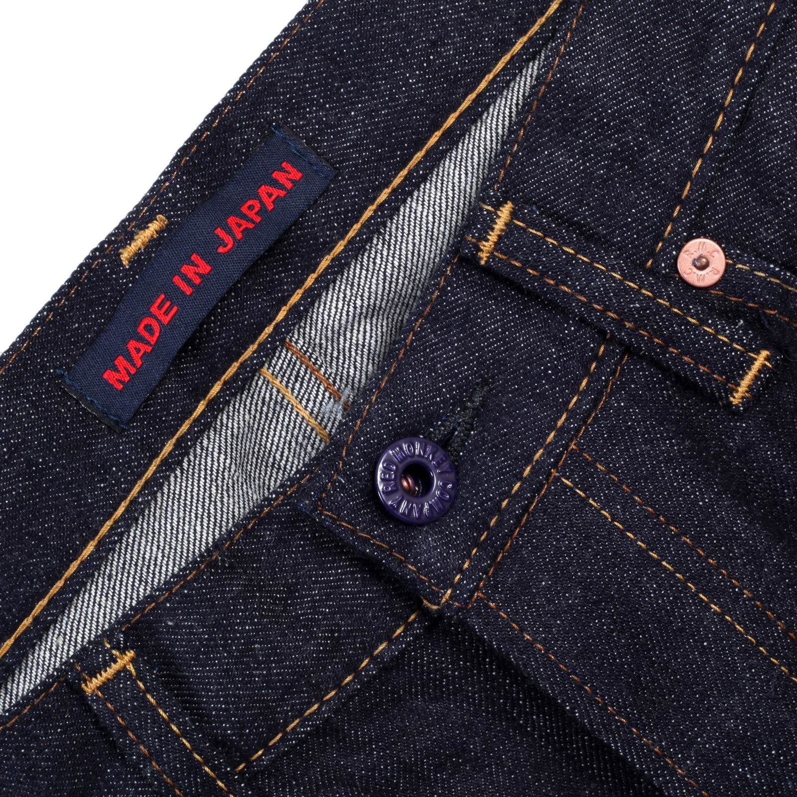 RMC MARTIN KSOHOH 4A FM UNION MODEL 1001 WHITE EMBROIDERED RAW SELVEDGE DENIM JEANS IN INDIGO RMC1938