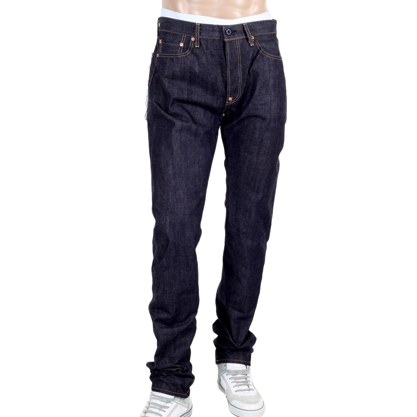 RMC MENS SLIM CUT 1111 SLIM CUT MODEL INDIGO RAW SELVEDGE DENIM JEANS WITH TOYO TSUNAMI EMBROIDERY RMC2761