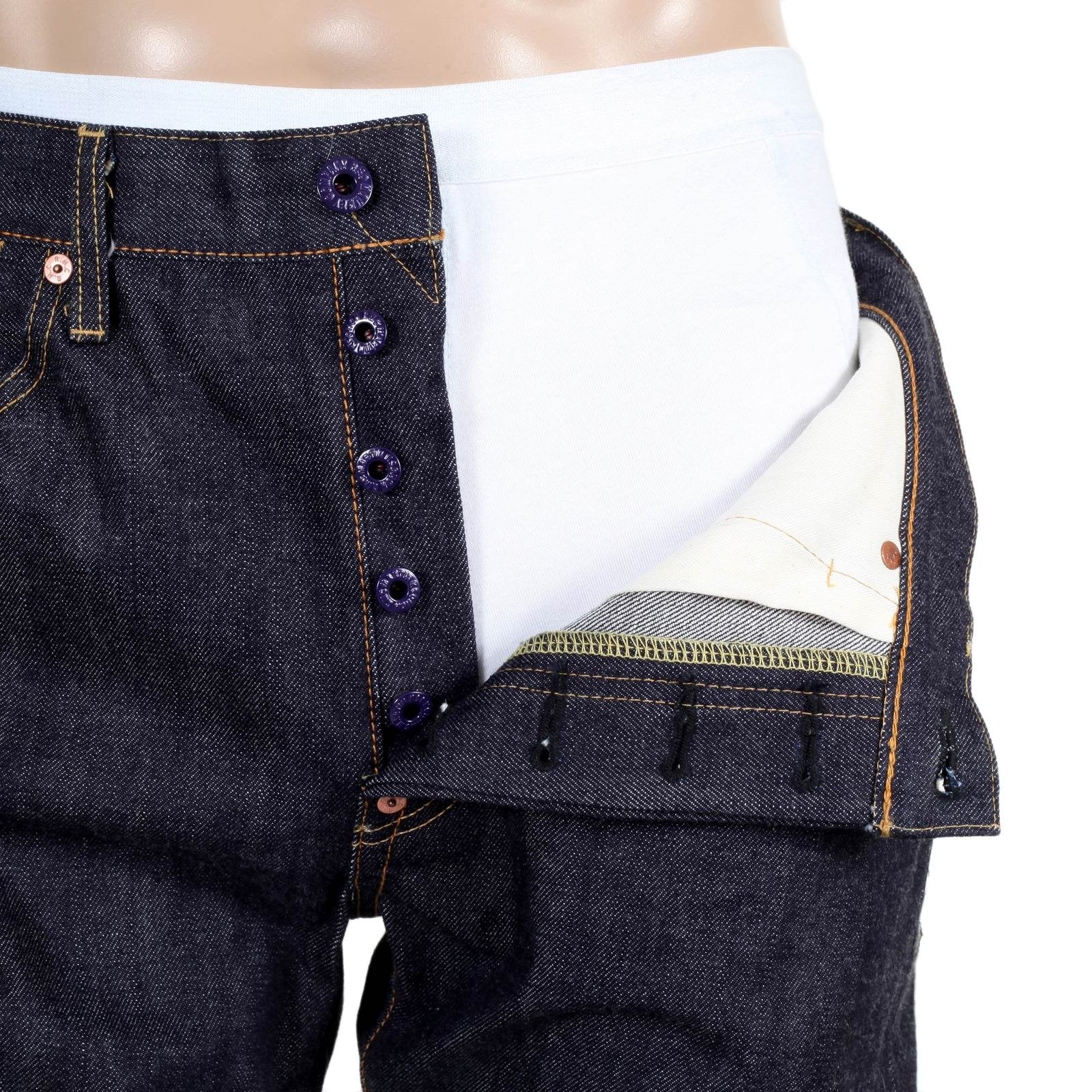 RMC MENS SLIM CUT 1111 SLIM CUT MODEL INDIGO RAW SELVEDGE DENIM JEANS WITH TOYO TSUNAMI EMBROIDERY RMC2761