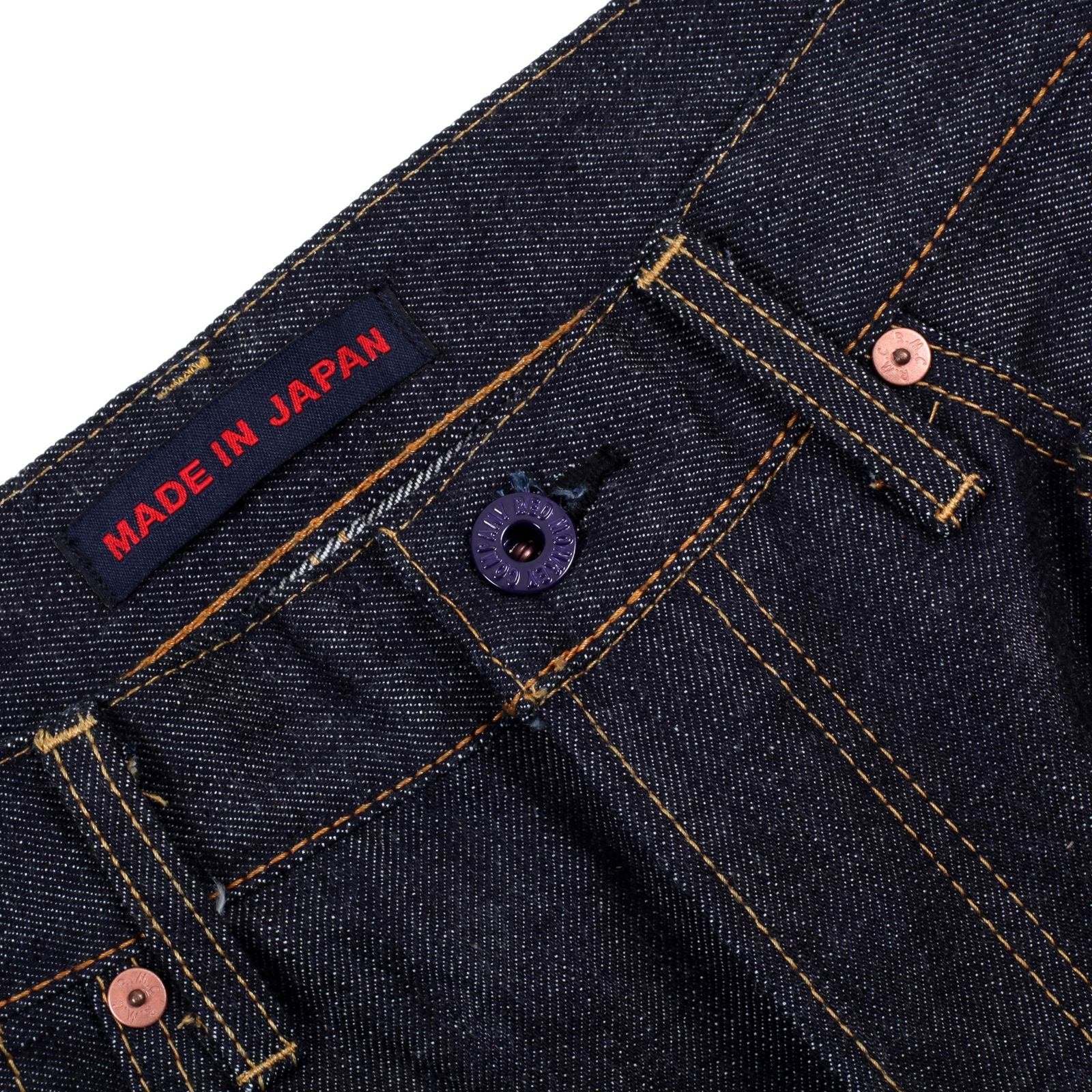 RMC MENS SLIM CUT 1111 SLIM CUT MODEL INDIGO RAW SELVEDGE DENIM JEANS WITH TOYO TSUNAMI EMBROIDERY RMC2761