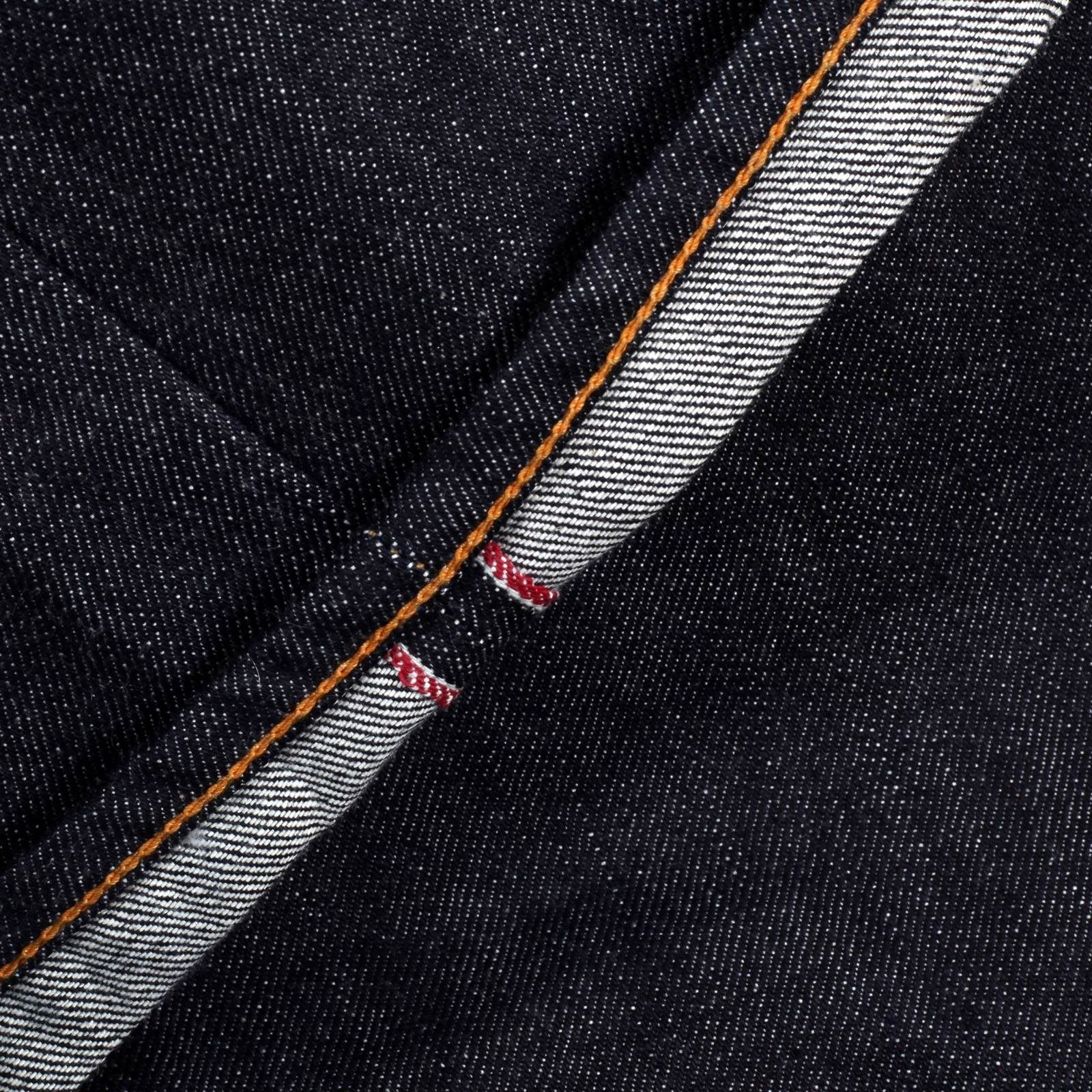 RMC MENS SLIM CUT 1111 SLIM CUT MODEL INDIGO RAW SELVEDGE DENIM JEANS WITH TOYO TSUNAMI EMBROIDERY RMC2761