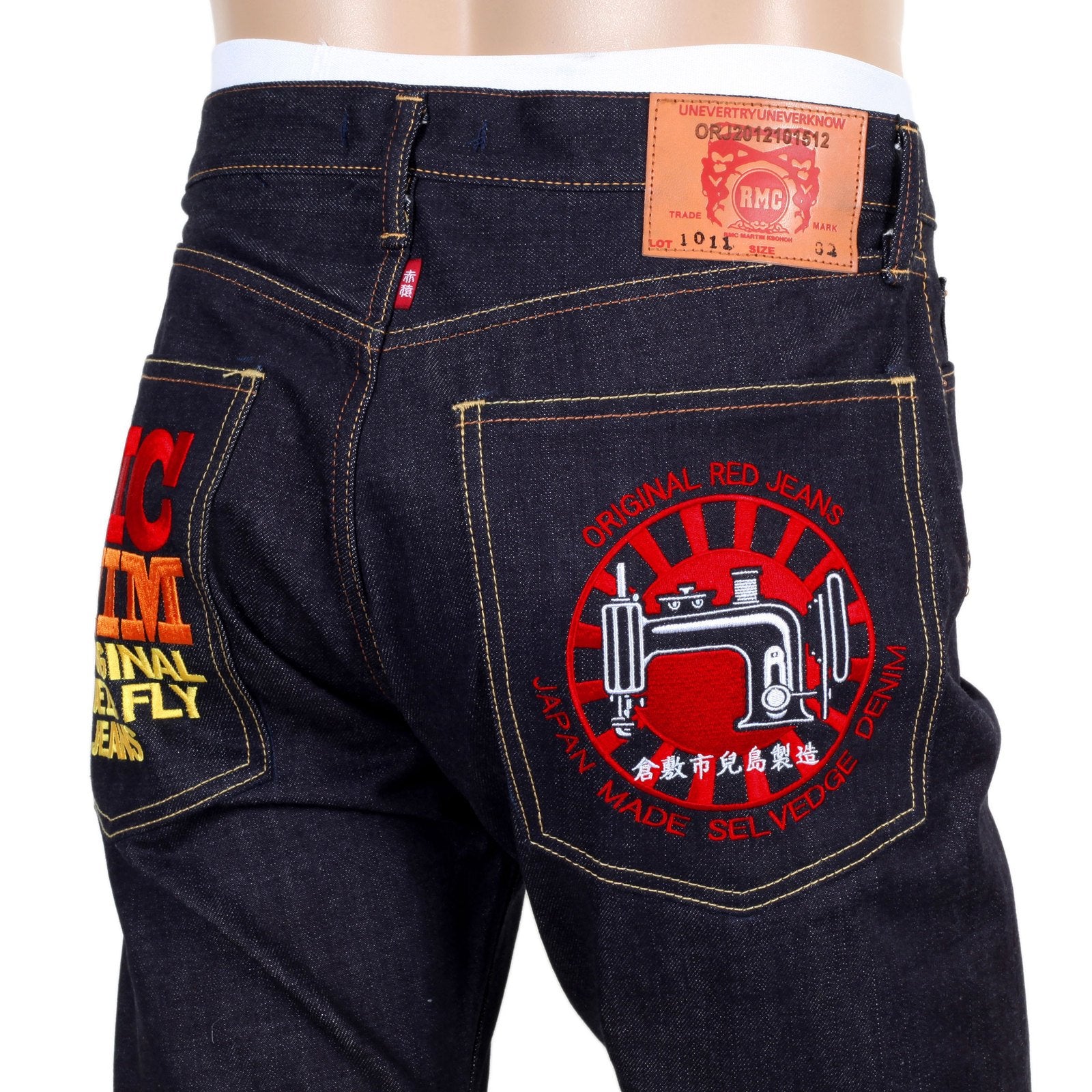 RMC INDIGO SLIM FIT MODEL 1011 JAPANESE ORJ MACHINE RAW SELVEDGE DENIM JEANS REDM4461