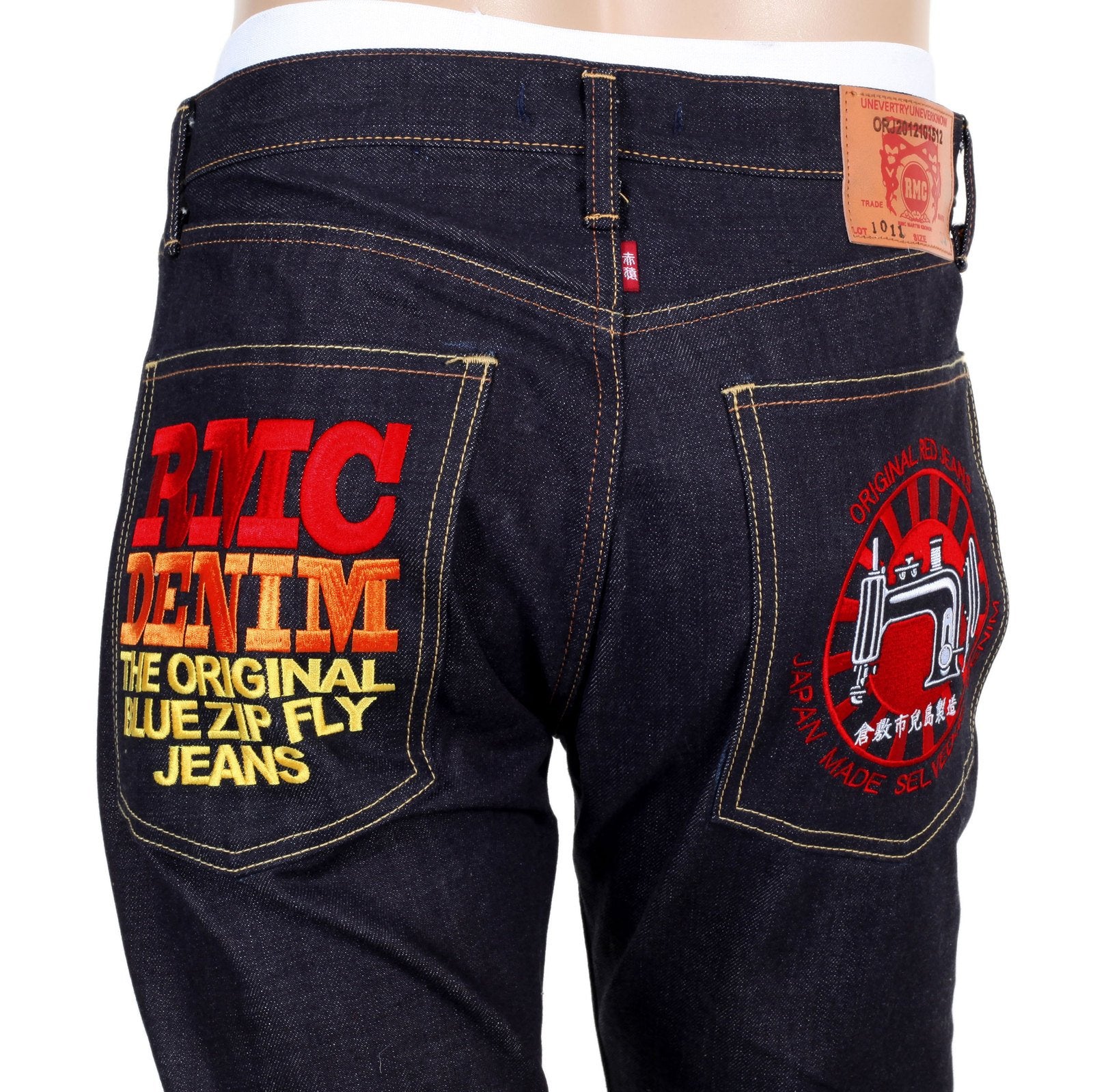 RMC INDIGO SLIM FIT MODEL 1011 JAPANESE ORJ MACHINE RAW SELVEDGE DENIM JEANS REDM4461