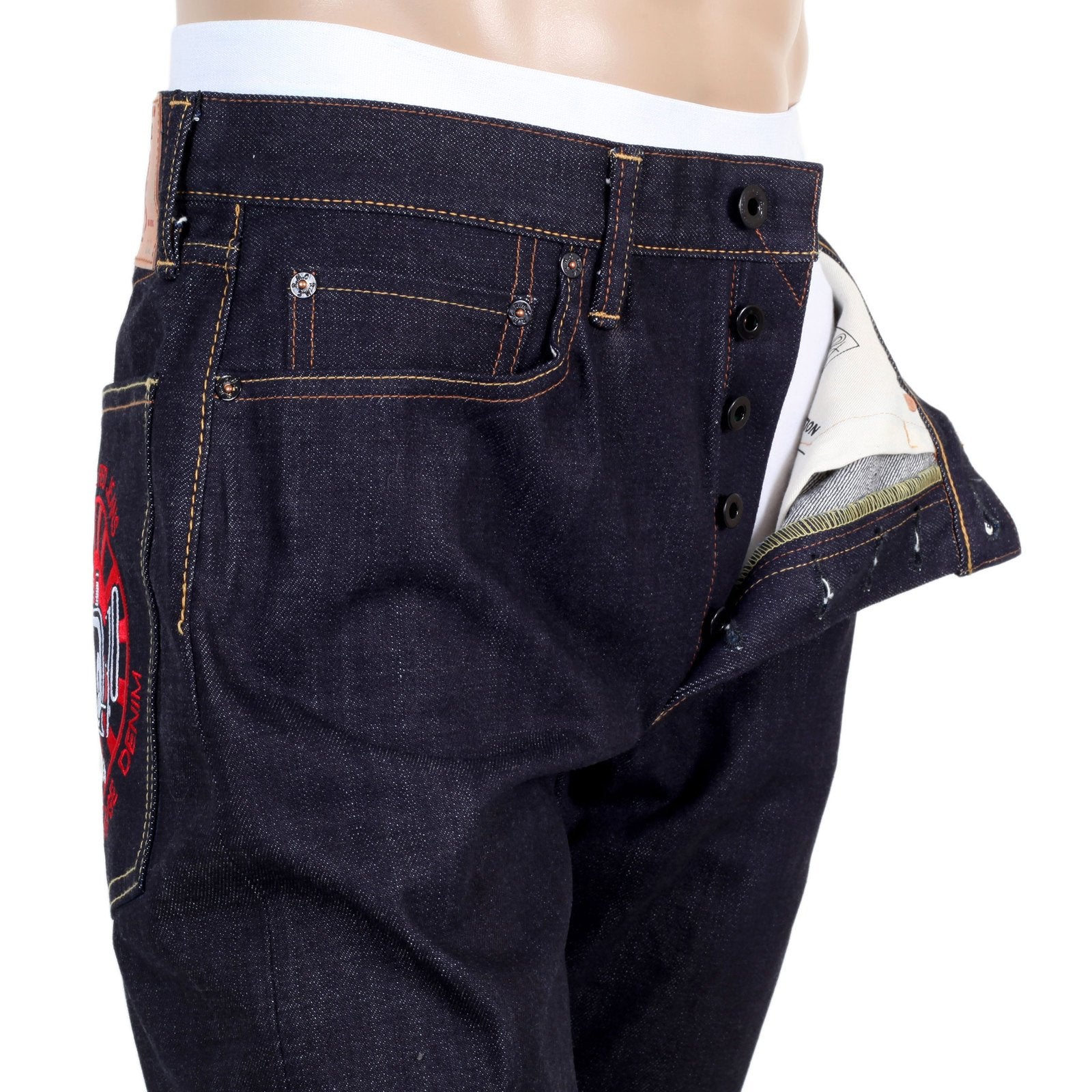 RMC INDIGO SLIM FIT MODEL 1011 JAPANESE ORJ MACHINE RAW SELVEDGE DENIM JEANS REDM4461