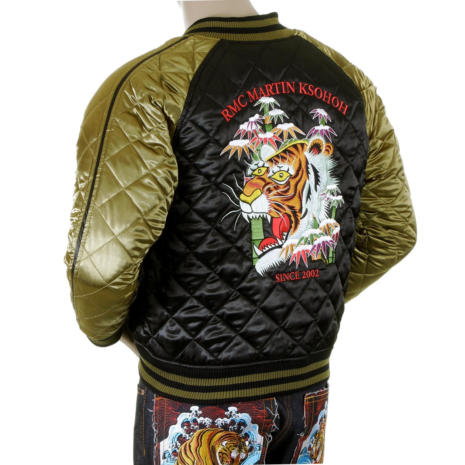YOROPIKO RMC EXCLUSIVE DESIGN TIGER EMBROIDERED BLACK AND GOLD FULLY REVERSIBLE SOUVENIR JAPAN JACKET YORO5662