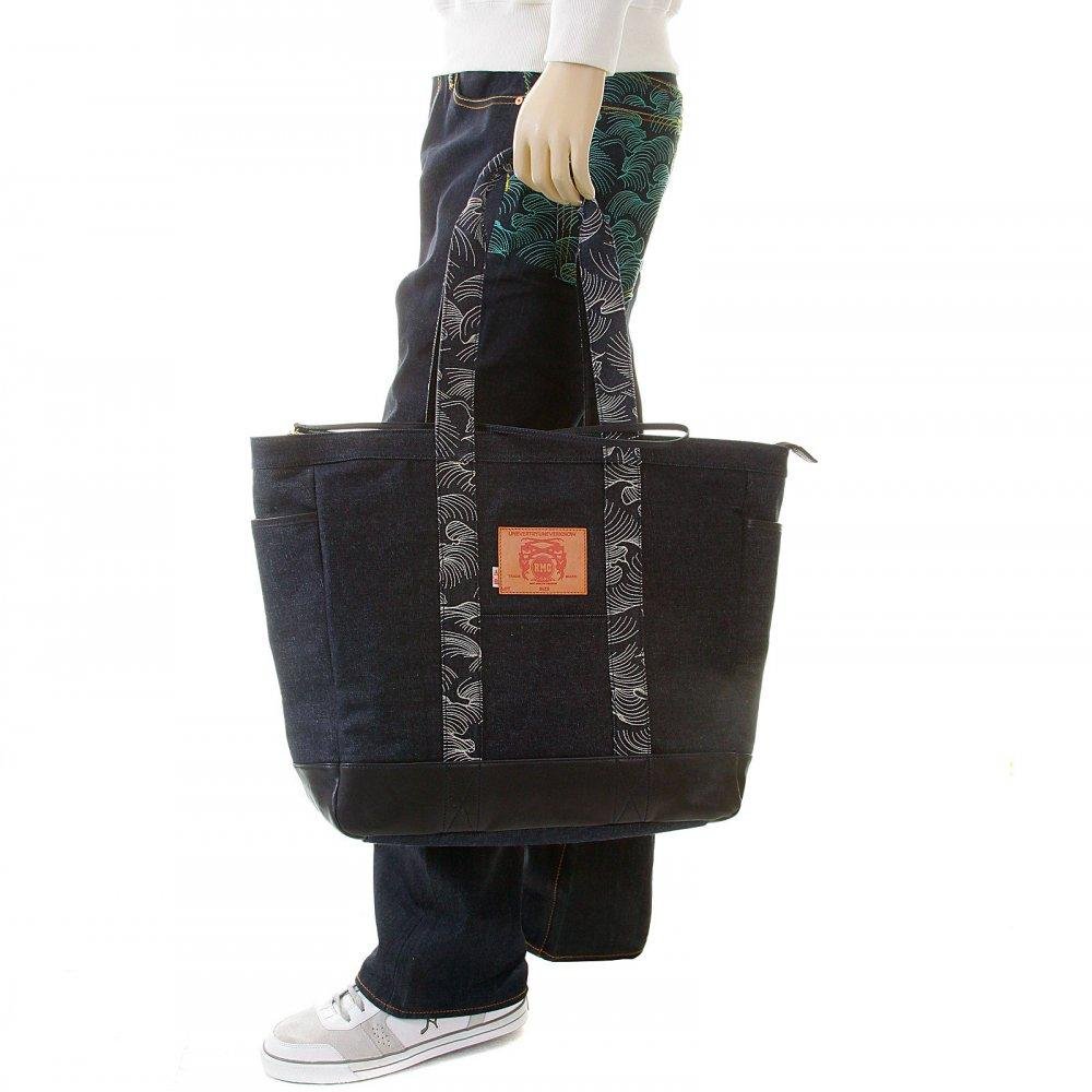 RMC JEANS FULLY LINED UNISEX DENIM WITH LEATHER SHOPPER BAG REDM5524