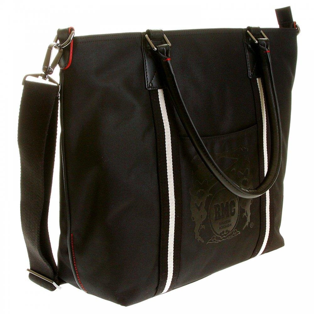 RMC JEANS LEATHER BASE UNISEX NYLON SHOPPER BAG IN BLACK WITH DETACHABLE CANVAS SHOULDER STRAP REDM5530