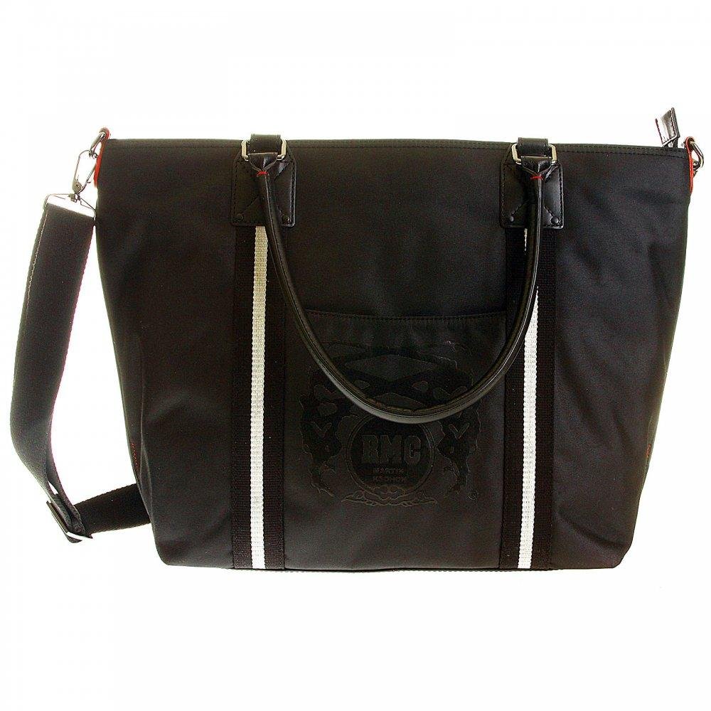 RMC JEANS LEATHER BASE UNISEX NYLON SHOPPER BAG IN BLACK WITH DETACHABLE CANVAS SHOULDER STRAP REDM5530