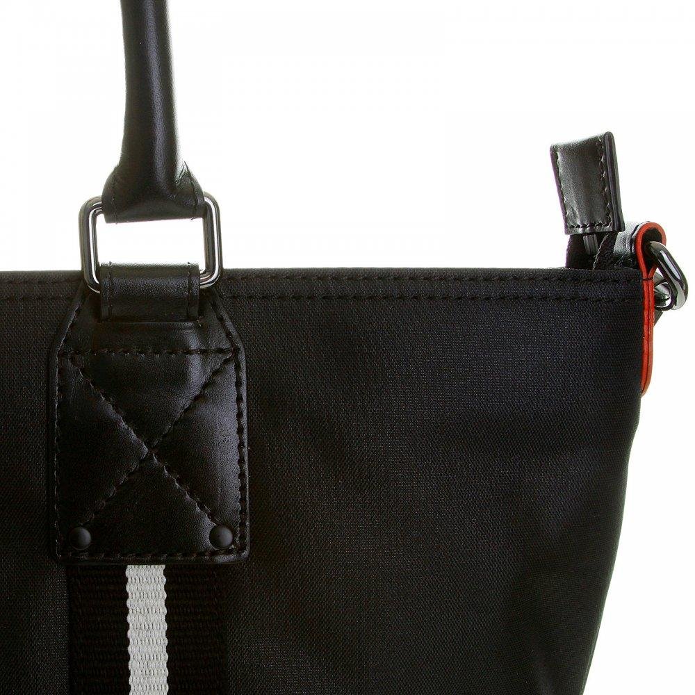 RMC JEANS LEATHER BASE UNISEX NYLON SHOPPER BAG IN BLACK WITH DETACHABLE CANVAS SHOULDER STRAP REDM5530