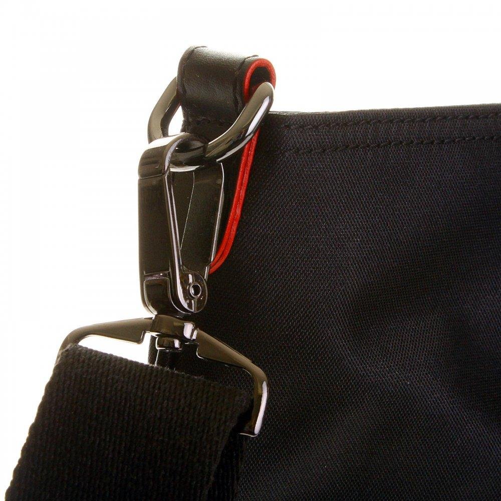 RMC JEANS LEATHER BASE UNISEX NYLON SHOPPER BAG IN BLACK WITH DETACHABLE CANVAS SHOULDER STRAP REDM5530