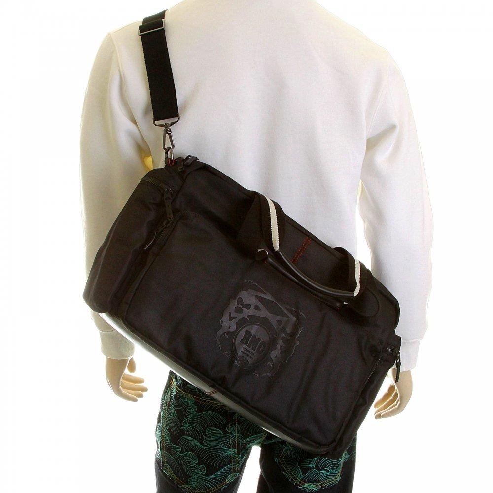 RMC JEANS HAND HELD UNISEX BLACK NYLON DESPATCH BAG WITH LEATHER BASE AND TRIM REDM5531