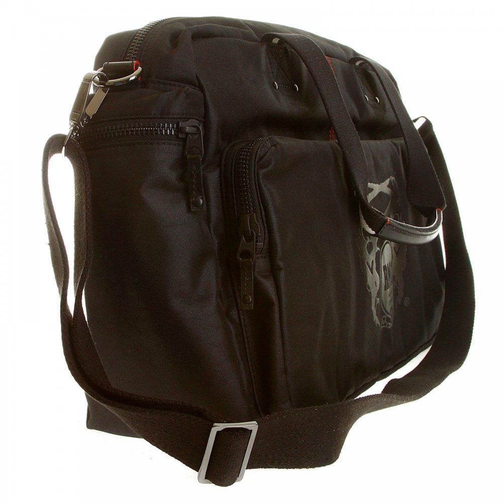 RMC JEANS HAND HELD UNISEX BLACK NYLON DESPATCH BAG WITH LEATHER BASE AND TRIM REDM5531
