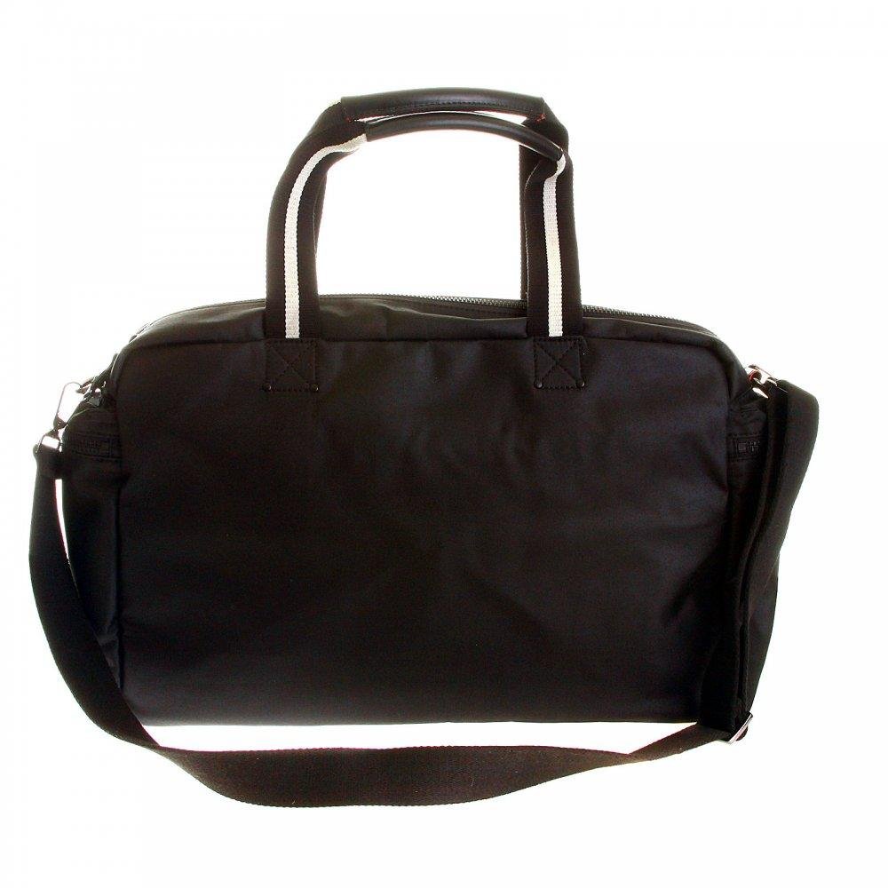 RMC JEANS HAND HELD UNISEX BLACK NYLON DESPATCH BAG WITH LEATHER BASE AND TRIM REDM5531