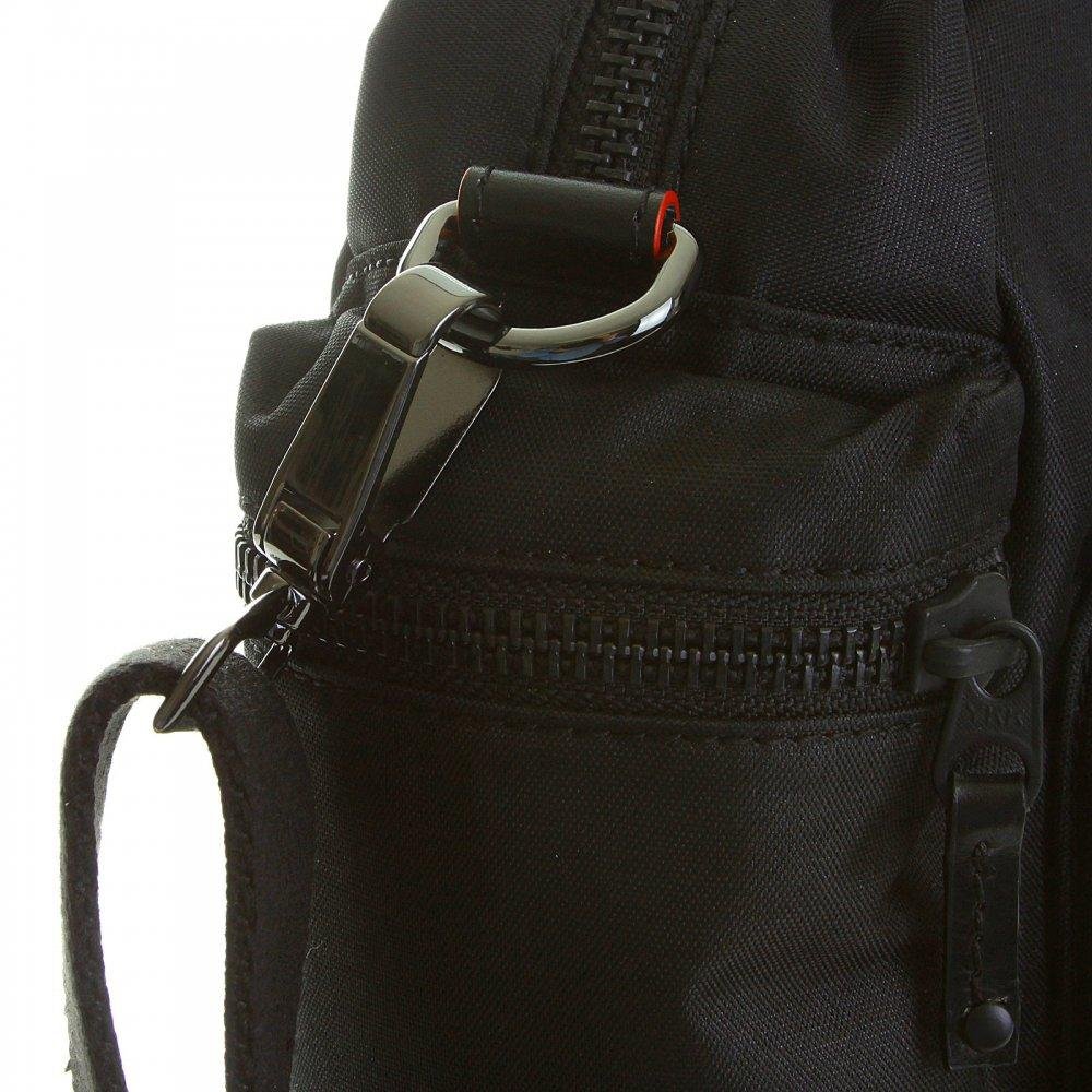 RMC JEANS HAND HELD UNISEX BLACK NYLON DESPATCH BAG WITH LEATHER BASE AND TRIM REDM5531