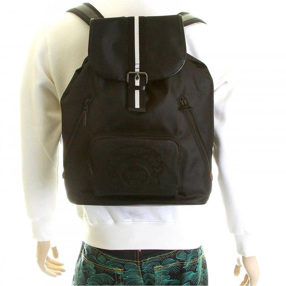 RMC JEANS NYLON UNISEX FULLY LINED BLACK BACKPACK WITH LEATHER TRIM AND BASE REDM5532