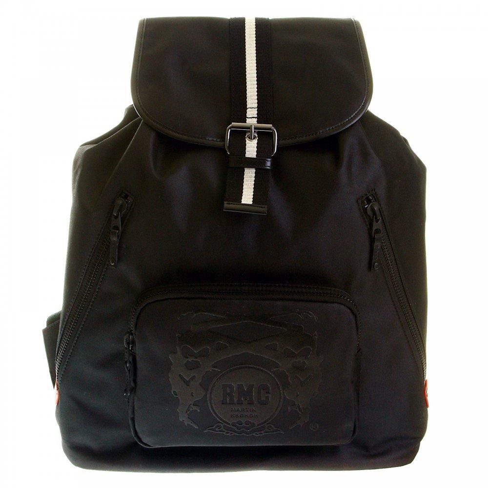 RMC JEANS NYLON UNISEX FULLY LINED BLACK BACKPACK WITH LEATHER TRIM AND BASE REDM5532