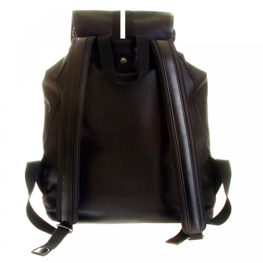 RMC JEANS NYLON UNISEX FULLY LINED BLACK BACKPACK WITH LEATHER TRIM AND BASE REDM5532