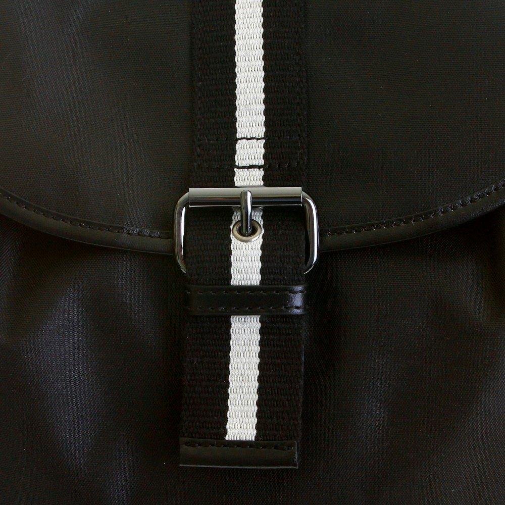 RMC JEANS NYLON UNISEX FULLY LINED BLACK BACKPACK WITH LEATHER TRIM AND BASE REDM5532