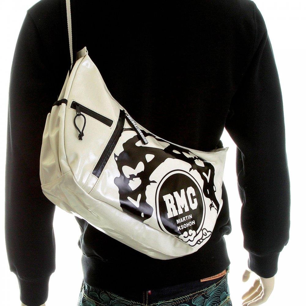 RMC JEANS UNISEX IVORY LAMINATED CANVAS CYCLIST FASHION SHOULDER BAG FOR MEN REDM5571