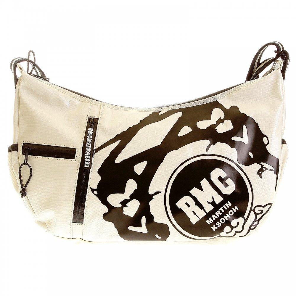 RMC JEANS UNISEX IVORY LAMINATED CANVAS CYCLIST FASHION SHOULDER BAG FOR MEN REDM5571
