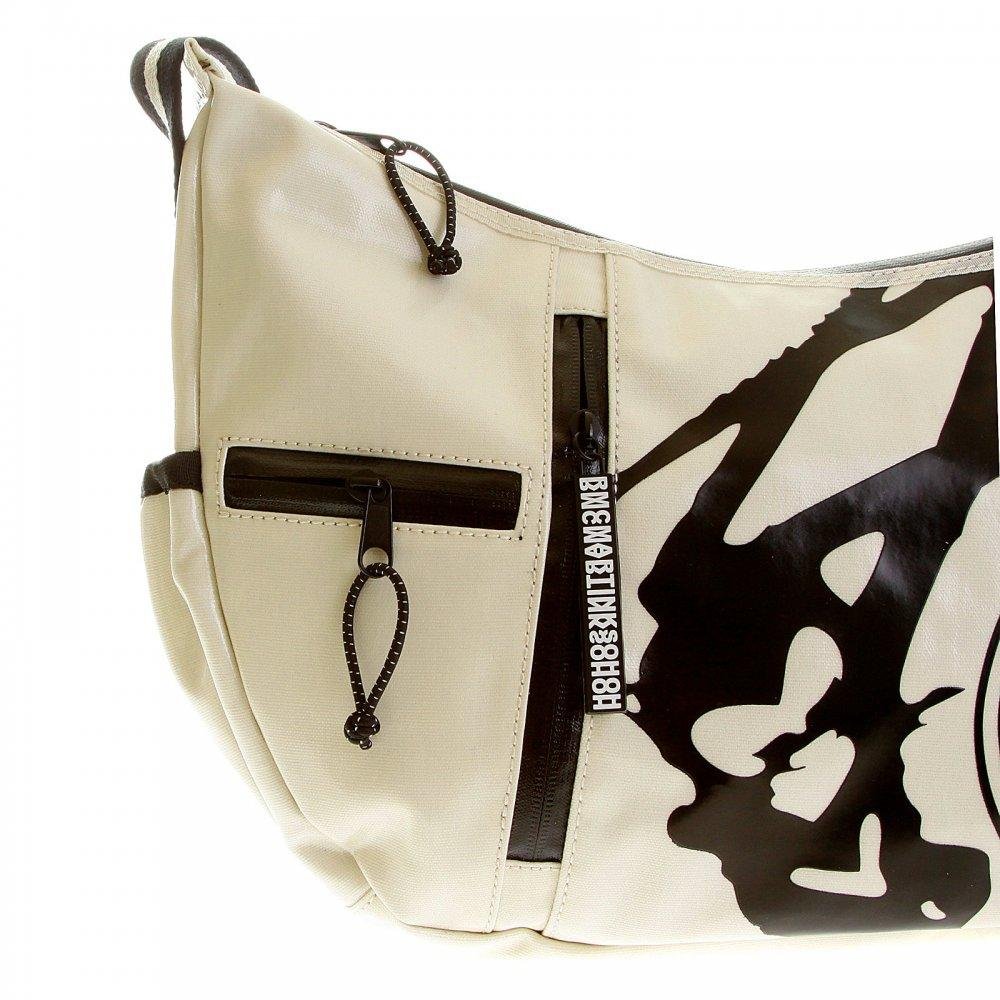 RMC JEANS UNISEX IVORY LAMINATED CANVAS CYCLIST FASHION SHOULDER BAG FOR MEN REDM5571