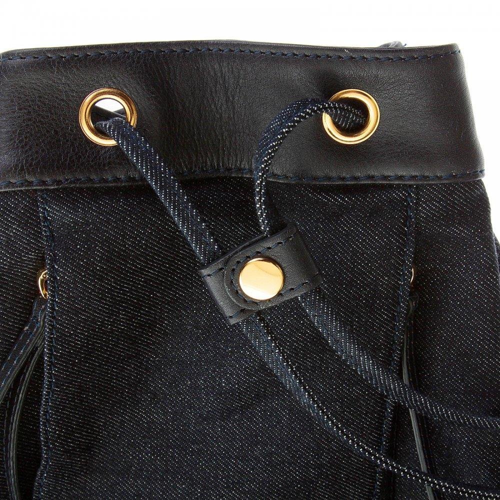 RMC JEANS UNISEX FULLY LINED DENIM WITH LEATHER DUFFLE BAG WITH PULL CORD CLOSURE TOP REDM5523