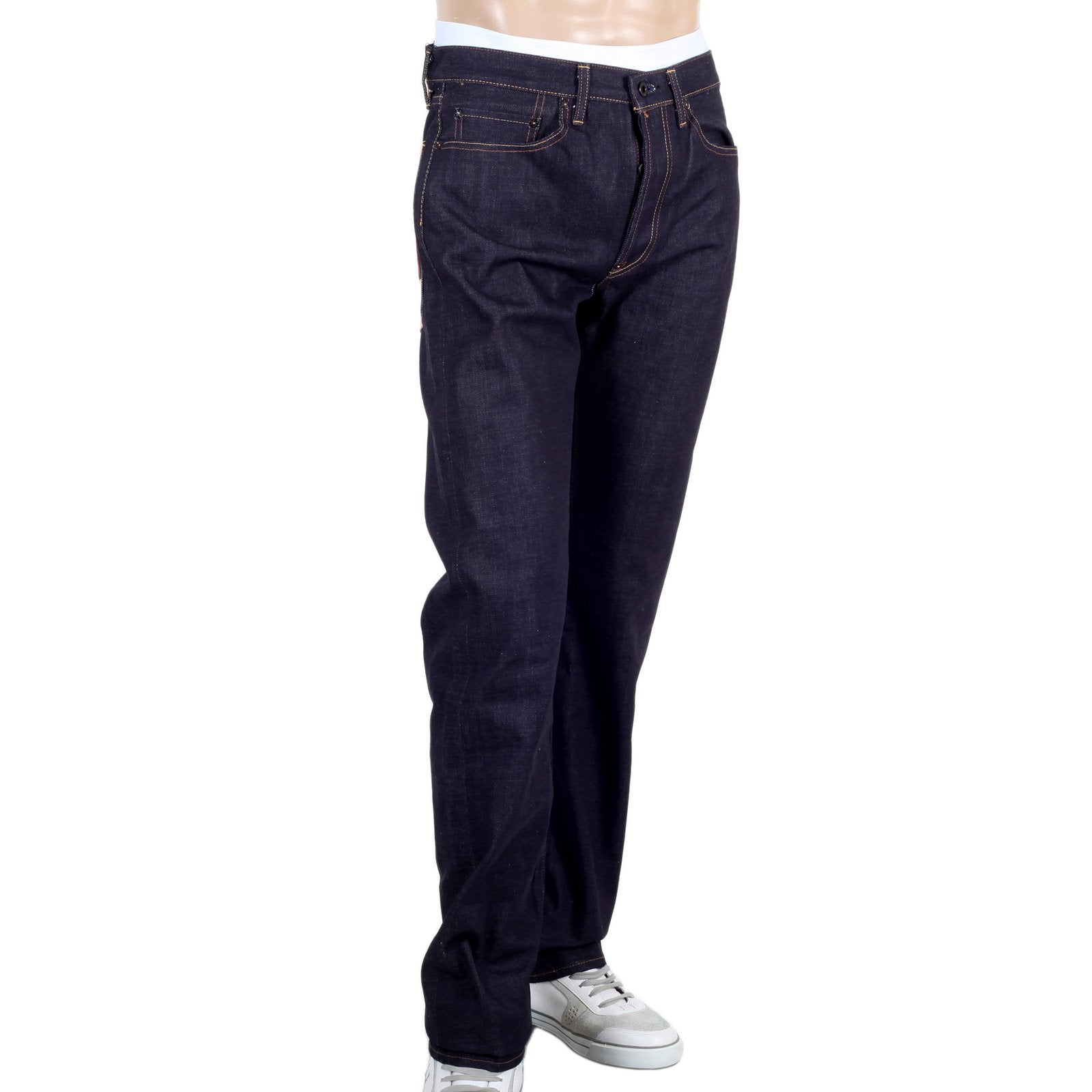 RMC RQP14123 SENGOKU PAINTED AND EMBROIDERED JAPANESE 1011 SLIMMER MODEL RAW SELVEDGE DENIM JEANS REDM4454