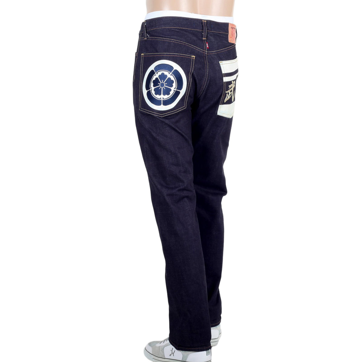 RMC INDIGO 1011 MODEL RAW SELVEDGE SLIM FIT JEANS WITH SENGOKU WHITE EMBROIDERED AND PAINTED POCKETS REDM4455